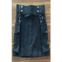 Black denim kilt sales