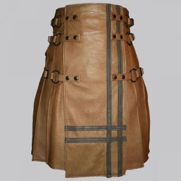 Brown Real Leather Gothic Style Kilt 