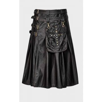 Cowhide Black Leather Gothic Kilt