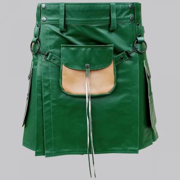 Green Leather Kilt For Men