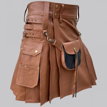 Brown Leather Kilt For Men