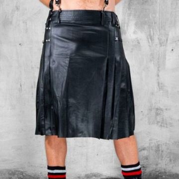 Fashionable Black Leather Kilt For Men