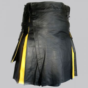 New Genuine Two Tone Leather Hybrid Kilt