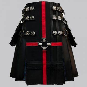 Fashionable Red Cross Black Leather Gothic Kilt For Men