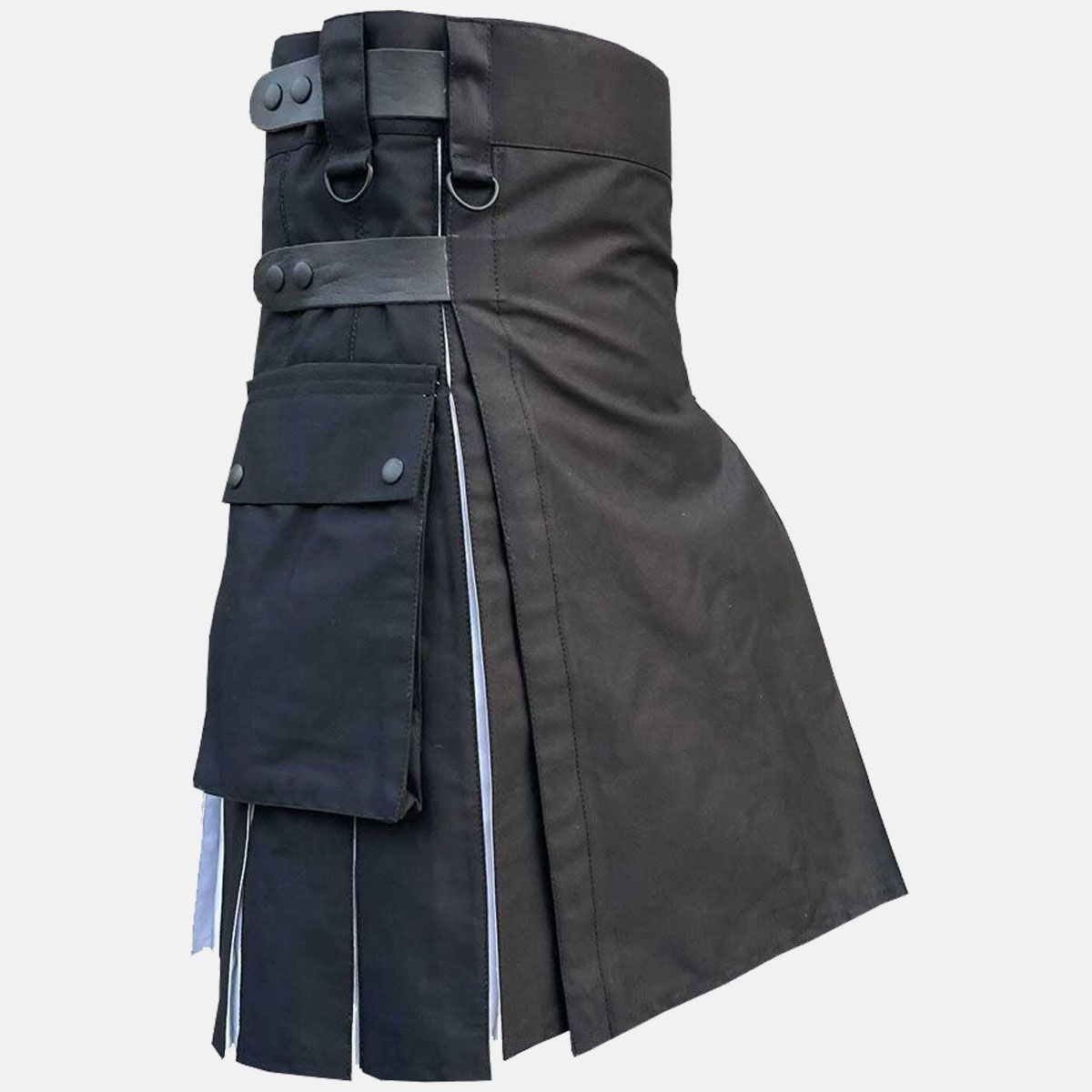 Black White Simple 2 Side Pocket Utility Kilt