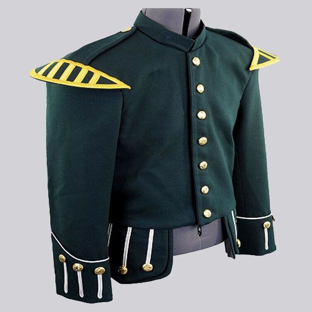 Green Military Piper Drummer Doublet Tunic Jacket Scottish