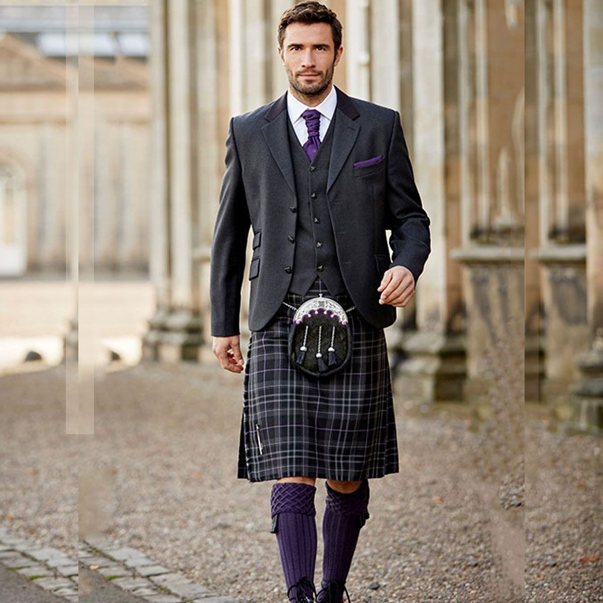 Hire Rathbones Tailor Charcoal Tweed Jacket & Waistcoat with Flower of  Scotland Kilt | Rathbones Tailor
