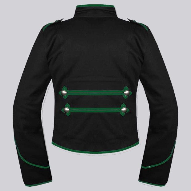 Mens Black Green Military Marching Band Drummer Jacket,Mens Gothic style military  coat