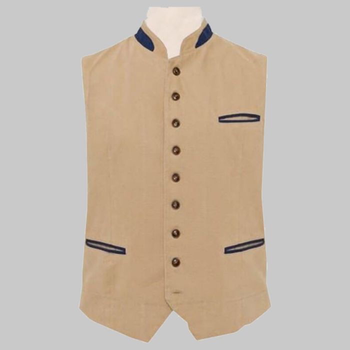 Canvas Austrian Tirol Waistcoat Sand Beige Made To Measure