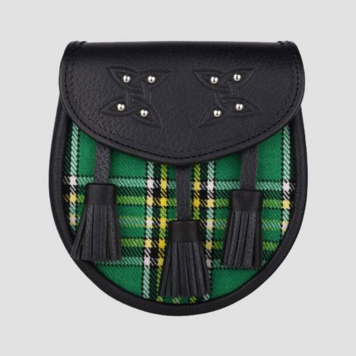 Genuine Leather with Irish National Green Tartan Sporran